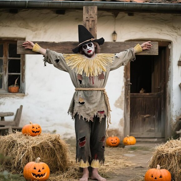 Scarecrow Costume Accessories Felt Straw Hat Adjustable Cuffs for Adults - Picture 5 of 6